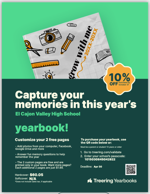 Flyer advertising 2025 yearbook with 10% discount through October 31