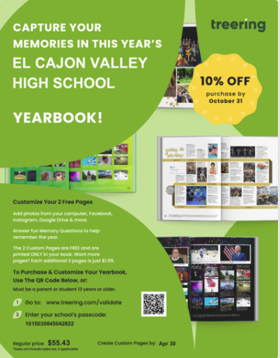 Flyer advertising 2025 yearbook with 10% discount through October 31